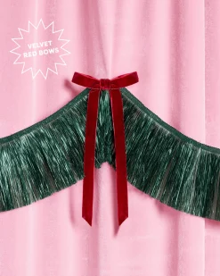 Xmas Bow Banner - fringe + velvet bows
